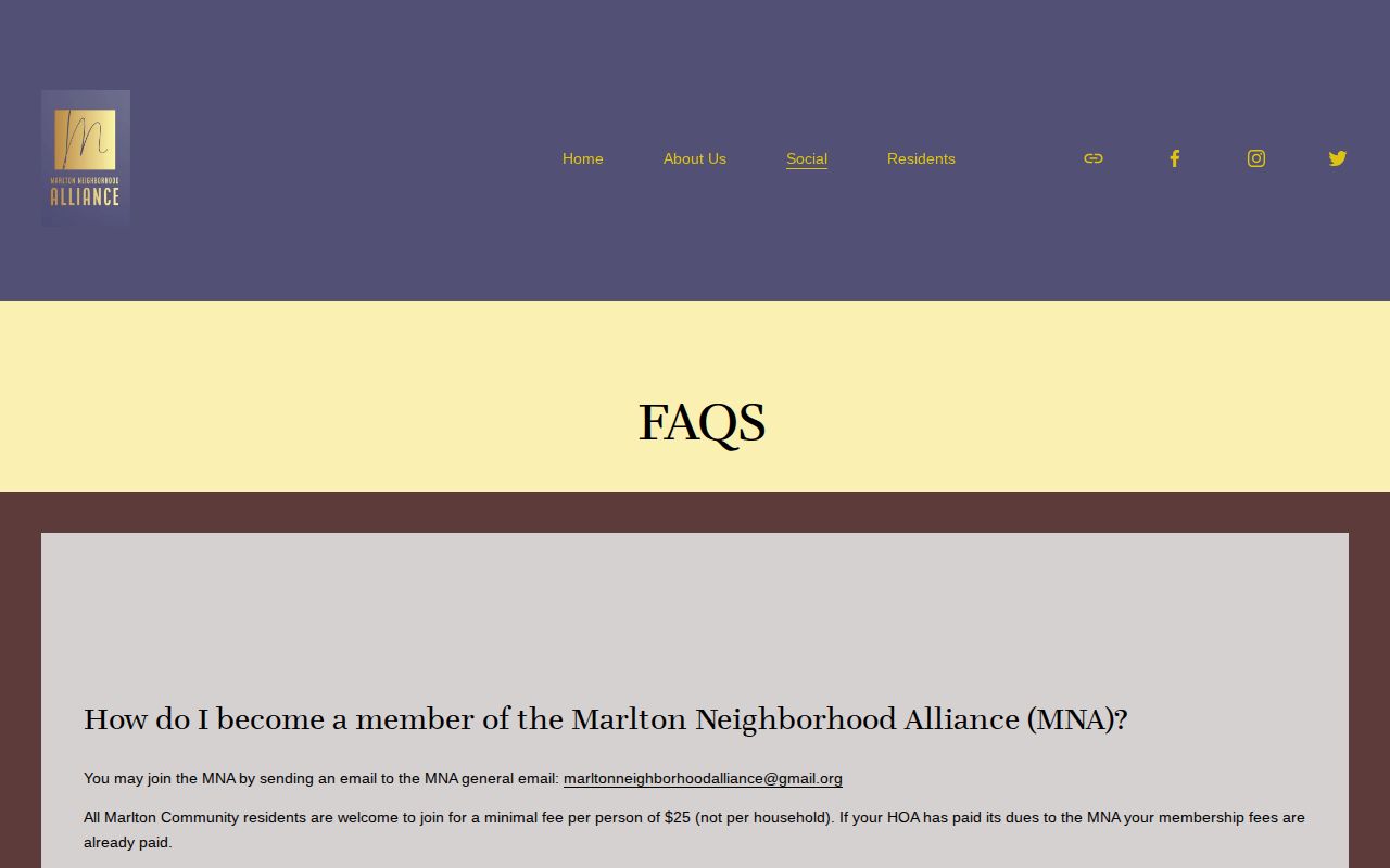 Evesham neighbors resource showing the Marlton Neighborhood Alliance community page
