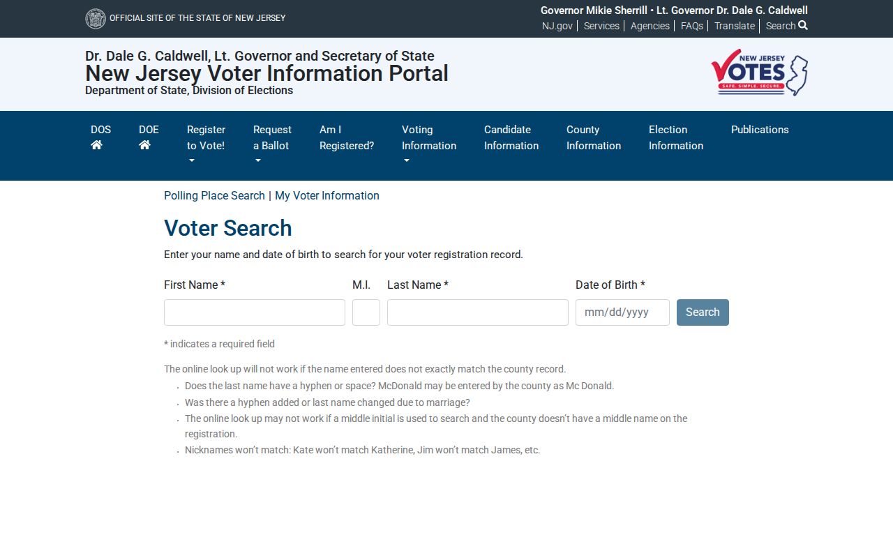 Evesham resident lookup through the New Jersey voter registration check